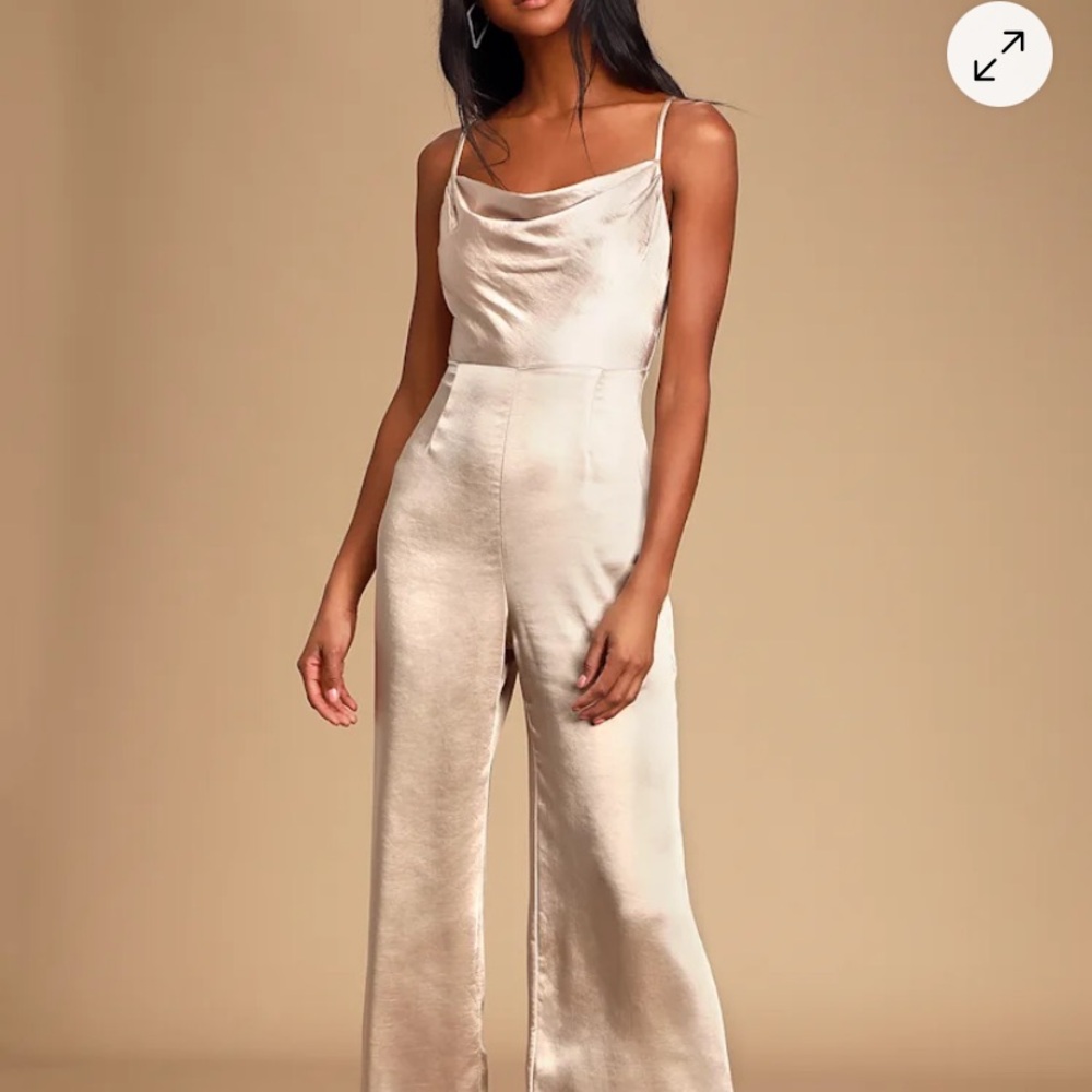 Lulu's Elegant Cream Satin Jumpsuit